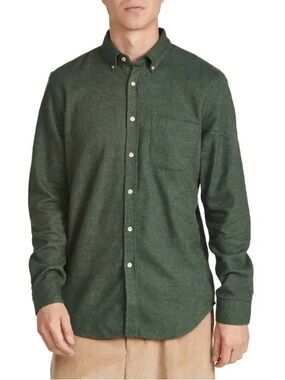 Portuguese Flannel Teca Brushed Flannel Button Down Shirt - Moss Green